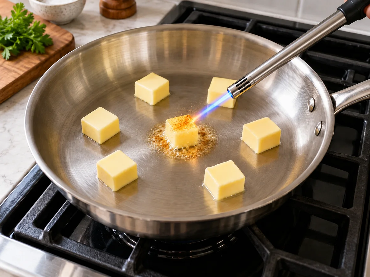 Illustration: gas lighter on one butter cube
